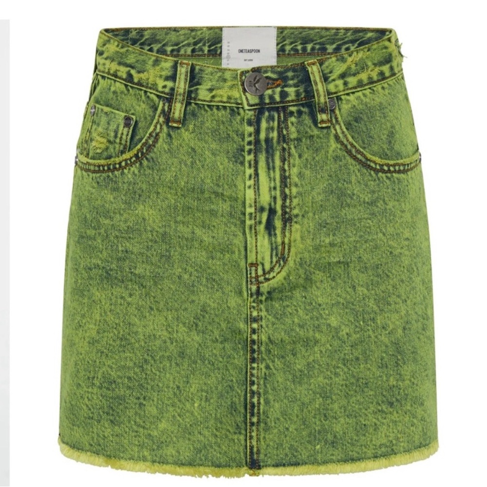 One Teaspoon Acid Wash Green Mini Skirt
